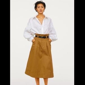 H&M Brown Belted Cotton high waisted Midi Skirt